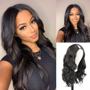 New KRSI Natural Black V Part Wig Curly Wavy, Upgrade U Part Wig